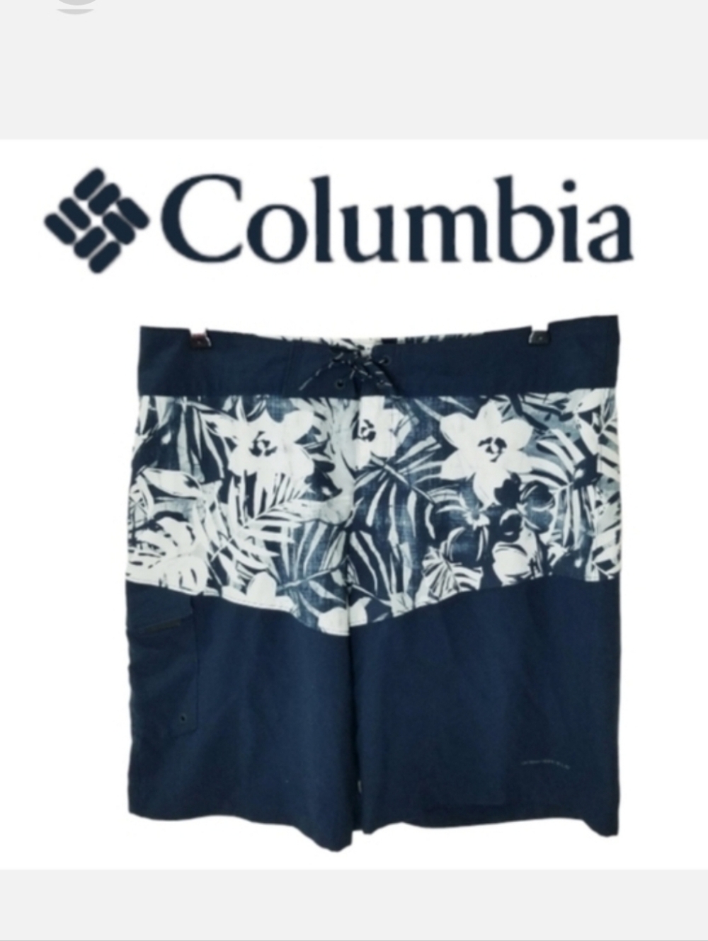 Columbia SPF 50 Blue Palm Print PFG Low Drag 9" Board Shorts 36